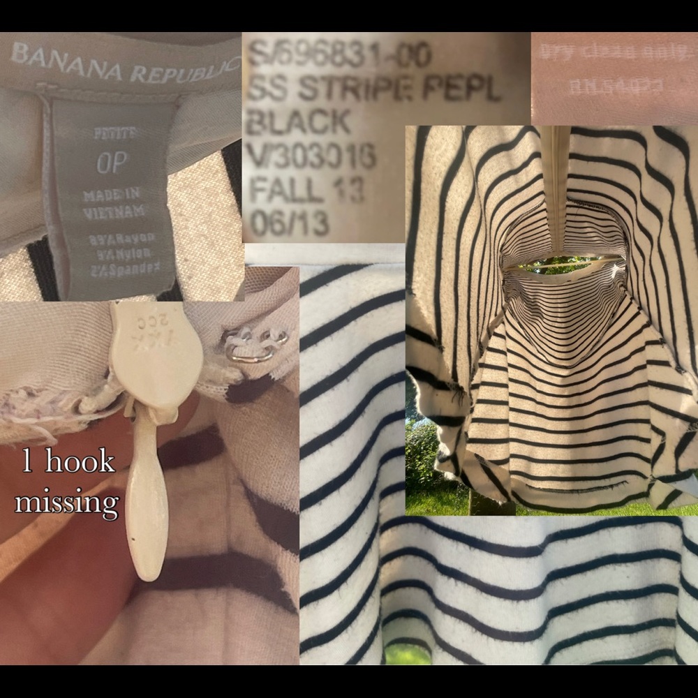 X SOLD X  J. Crew | Black Striped Peplum Top | Size 0P (XXS/XS) | Very Petite - Picture 6 of 17